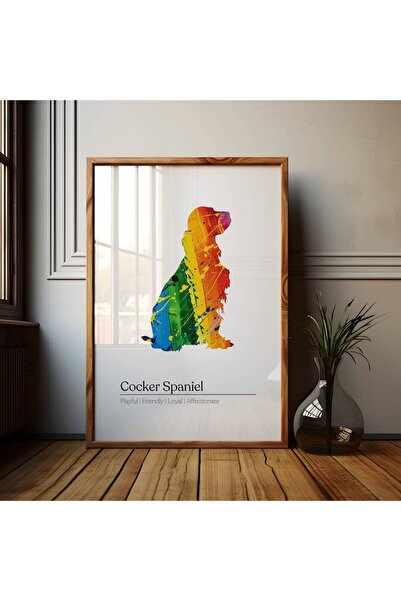 NinaStore Renkli Cocker Spaniel Sanat Baskısı: Modern Köpek Sever Hediyesi