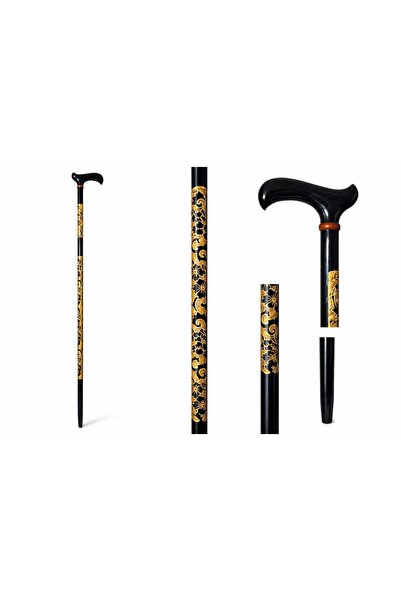 Pazartutkum Pazar Tutkum Devrek Oyma Baston - Ortopedik Saplı (Siyah-Venge)