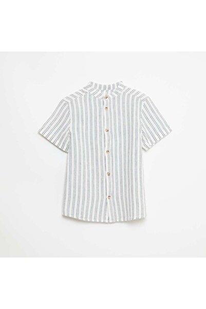 KIABI Striped Cotton and Linen Shirt WHITE
