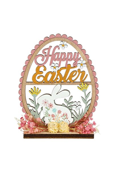 OEM Wooden Easter Decoration Rabbit Egg with Dried Flowers Happy Easter 12x2x...