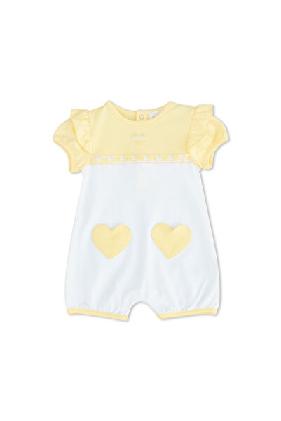 Moon رومبير قطن 100% بأكمام قصيرة، مقاس 0-3 أشهر، أصفر - قلوب ليمونية