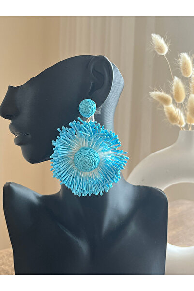 Büyük Hanım Blue Beach Style Handmade Raffia Earrings