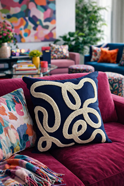 Pilloveland Punch Nakışlı Kırlent Kılıfı - 43*43 Cm - Curve - PNK001