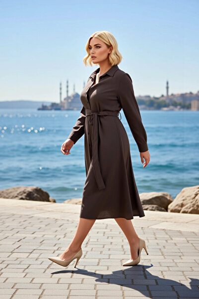 BENERLY Women's Plus Size Dress Shirt Collar Long Sleeve Plain Pattern Woven ...