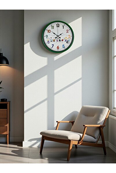 alpotekno 36 cm Green Children's Room Wall Clock