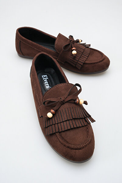 MALENTA Women's Suede Loafer Bitter Brown Beaded Tasseled Flat Sole Ballerina...