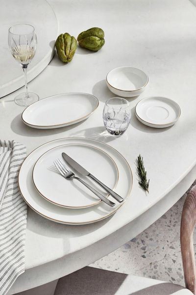 GÖNÜL 21 Parça 6 Kişilik Gold Bone China Porselen Kahvaltı Takımı – Gold Deta...