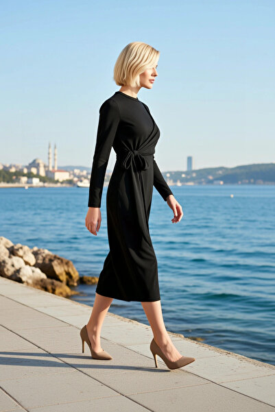 BENERLY Γυναικείο φόρεμα μάξι με λαιμόκοψη ποδηλάτου, μακρυμάνικο, πλεκτό, απ...