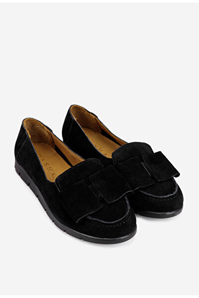 Dasha Women's black Leather loafers with bow