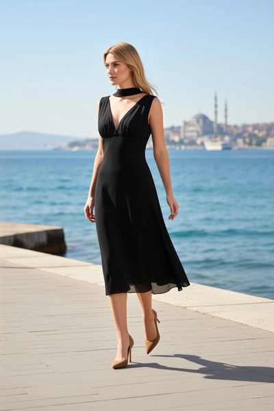 BENERLY Women's Maxi Dress A-Line Double Breasted Collar Sleeveless Gathered ...