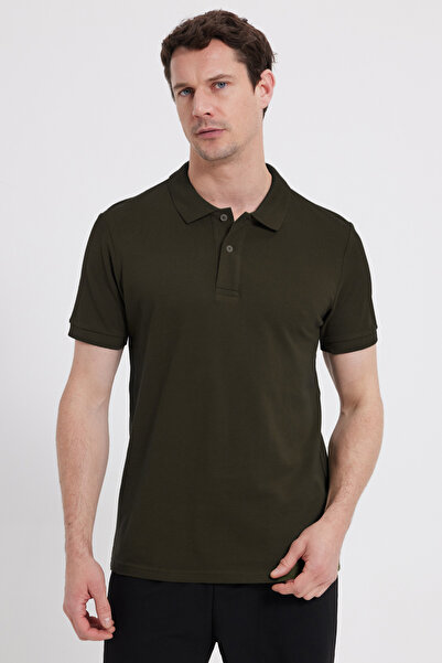 Tudors εφαρμοστό Slim Fit 100% Βαμβάκι Ανδρικό μπλουζάκι με λαιμόκοψη πόλο χακί