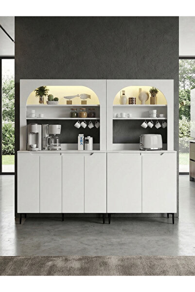 dorpek Melinta 6 Kapaklı LED’li Mutfak Dolabı – Kahve Köşesi & Çok Amaçlı Dol...