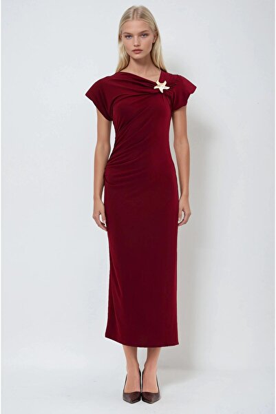 vuvutasarım Shoulder Accessory Detailed Draped Zippered Stylish Women's Dress...