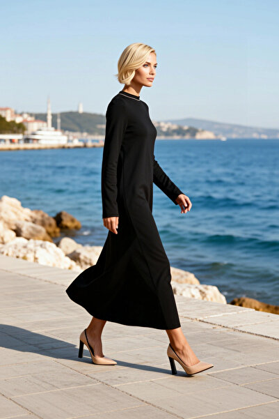 BENERLY Women's Dress Knitwear Crew Neck Long Sleeve Maxi Length Shift Plain ...