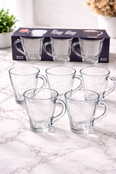 OEM Set of 6 Glass Mugs 280 ml King Sheer, Coffee/Tea Mugs with Handle, Thick...