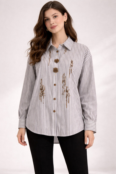 ON TRİKO Bead Embroidered Shirt 70409