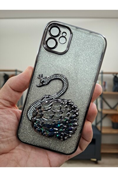 EPRO iPhone 11 Kuğulu Sulu Simli Parlak Taşlı Kamera Lens Korumalı Hoparlör T...