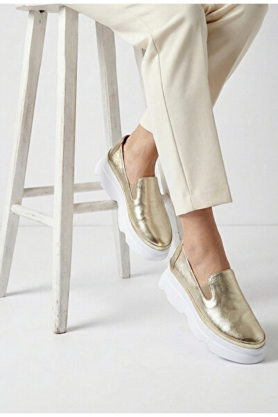 Dasha Women's gold loafers made of genuine Leather