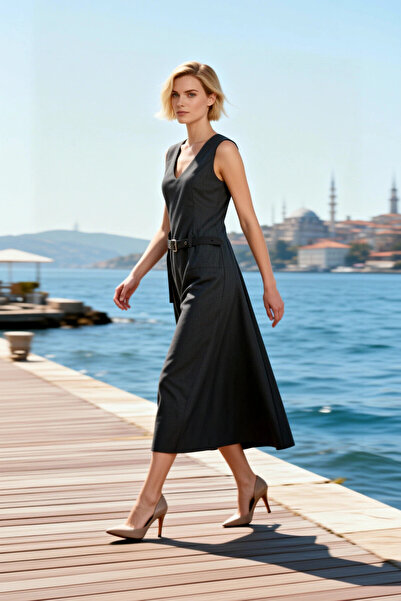 BENERLY Women's Dress Gilet V-Neck Sleeveless Lined Belted Maxi Length A-Line...