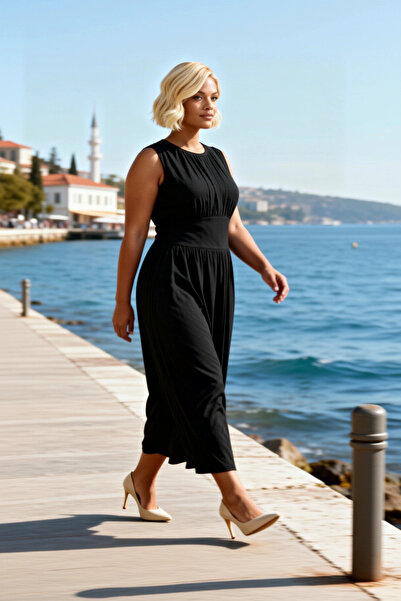 BENERLY Rochie maxi pentru femei, mărime mare, cu decolteu tip crew, fără mân...