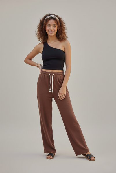 OXVİN Women’s High-Waist Wide-Leg Muslin Palazzo Pants