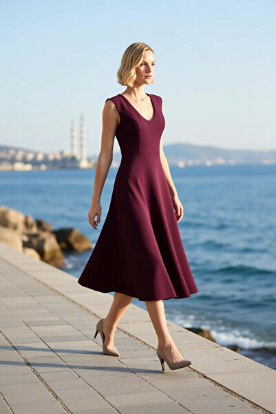 BENERLY Women's Midi Dress A-Line V-Neck Sleeveless Plain Pattern Lined Woven...