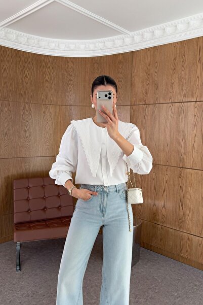 ALVOR Women's Lace Collar Detailed Oversize Shirt Blouse