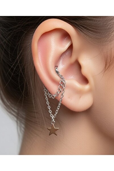 TakıConcept Yıldız Sallantılı Mıknatıslı Deliksiz Ear Cuff Küpe Deliksiz Kıkı...