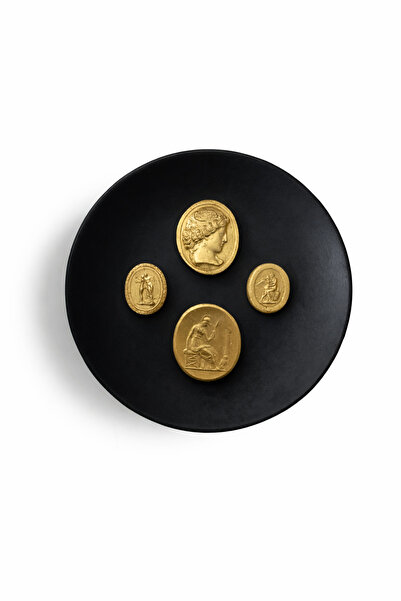 HOME DEKORİSTA Decorative Plate, Decorative Object, Black with Gold Decor, Cl...