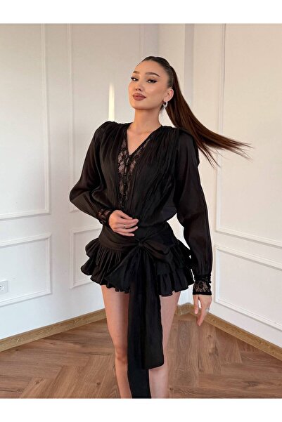 Friday Mood Women's Skirt with Ruffled Lace Detail and Tie-Up Dress