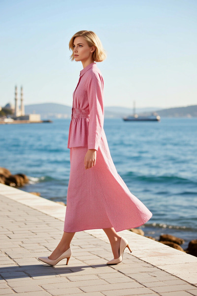 BENERLY Women's Dress Shirt Hijab Plaid Checked Collar Long Sleeve A-Line Max...