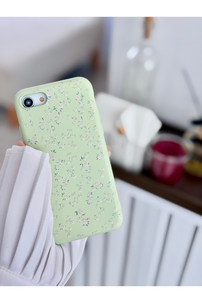 Go Aksesuar İPhone 6 - 7 - 8 - Se 2020 - Se 2022 Uyumlu Baskı Yeşil Mini Çiçe...
