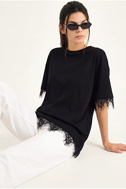 Bianco Lucci Дамска тениска с дантелени детайли и велосипедна деколте 1046 60...