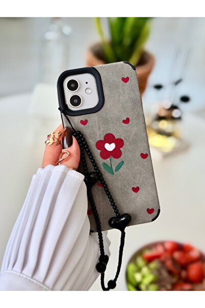 Go Aksesuar Iphone 12 ve 12 Pro Uyumlu Kaplama Charm Bordo Çiçek Tasarımlı Yu...