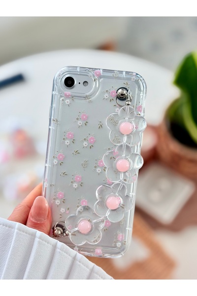 Go Aksesuar Iphone 7 - 8- SE 2020- SE 2022 Uyumlu Tutacaklı Pembe Çiçek Tasar...