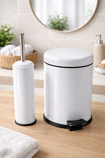 Yufira Life 5 Lt Lüks Amortisörlü Banyo Seti 2'li Beyaz - Çöp Kovası ve Fırçalık