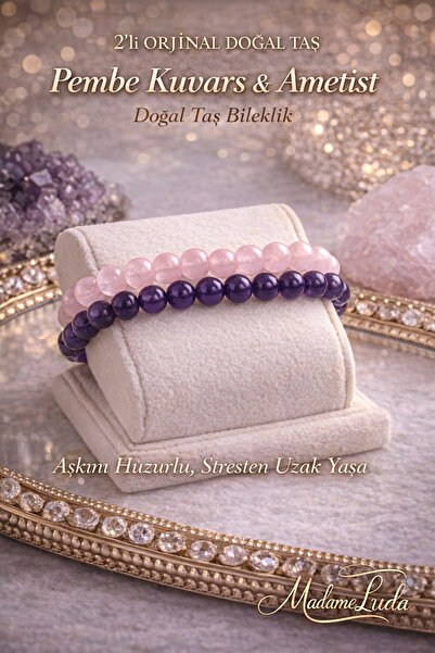 MADAME LUDA 2-Piece Double Combination Pink Quartz & Amethyst Original Natura...