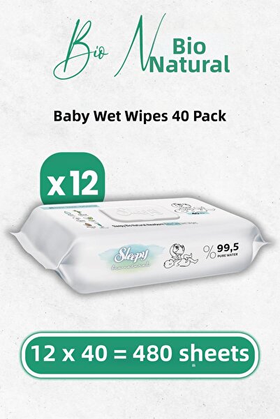 Sleepy منشفة مبللة لحديثي الولادة من بيو ناتشورال 40 × 12 قطعة (480 ورقة)