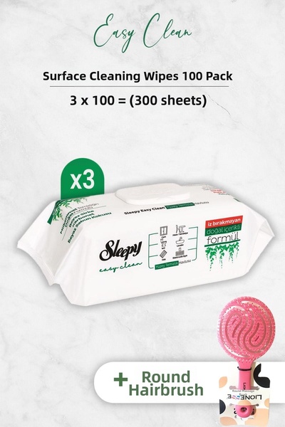 Sleepy منشفة تنظيف الأسطح سهلة التنظيف 100 × 3 قطع وفرشاة شعر دائرية باللون ا...