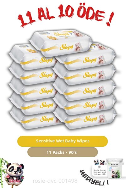 Sleepy مناديل مبللة للبشرة الحساسة - اشتري 11 وادفع 10، 90 منديلًا وروزي