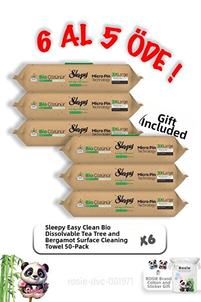 Sleepy Buy 6 Get 5 Free Tea Tree and Lime Surface Towels 50-Pack and Rosie