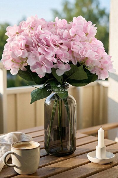Yapay Çiçek Deposu Artificial Flower 5 Branches Wet Cornales Veined Hydrangea...