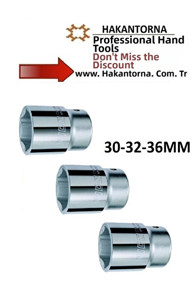 HakanTorna HT- ريكو 3/4 30-32-36 مم 6 زوايا مقبس قصير ثقيل الوزن 3 قطع