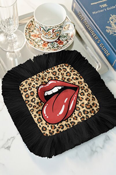 Evimde Bambaşka Салфетка с мотив на леопардов език и ресни - Поп арт бохемска...