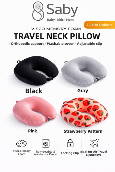 SABY Visco Travel Neck Pillow – Orthopedic, with Washable Cover, 4 Color Options
