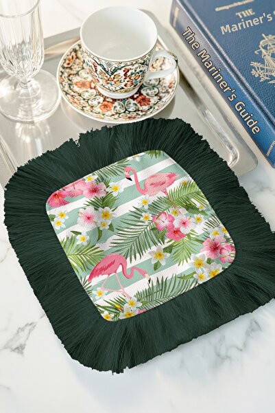 Evimde Bambaşka Șervețel de prezentare Tropical Flamingo cu franjuri de primă...