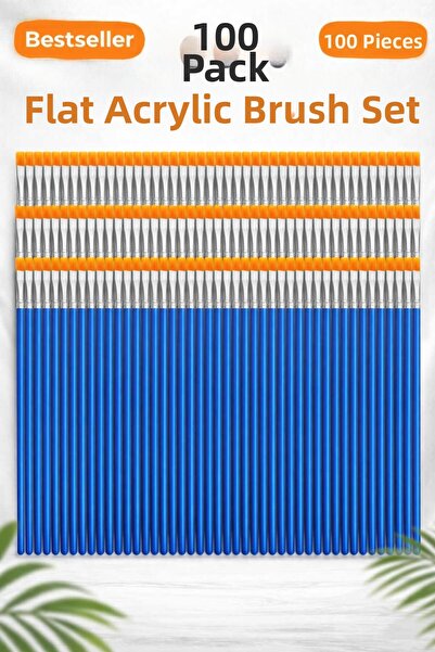 kendinyaphobi Комплект от 100 плоски акрилни четки - ергономична синя дръжка,...