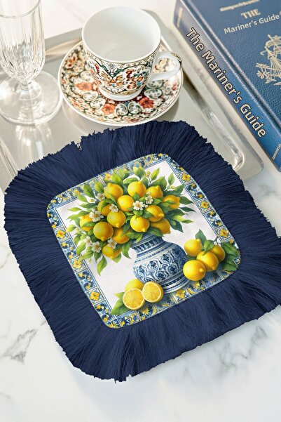 Evimde Bambaşka Limon Bahçesi Șervețel de prezentare cu ciucuri - Vază cerami...