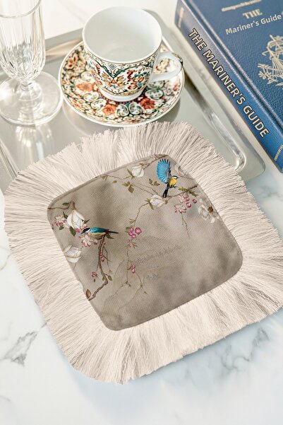 Evimde Bambaşka Șervețel de prezentare cu ciucuri și motiv de pasăre elegant ...