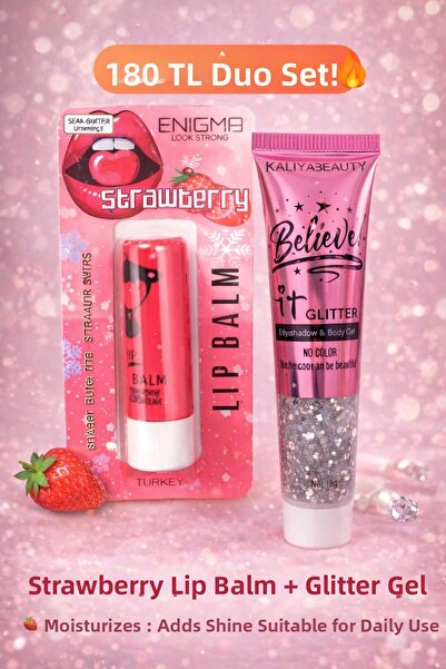 ENİGMA مجموعة لامعة مكونة من قطعتين: مرطب شفاه بالفراولة وجل لامع 💖